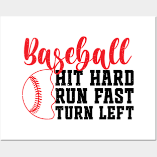 Hit Hard Run Fast Turn Left Retro Baseball Posters and Art